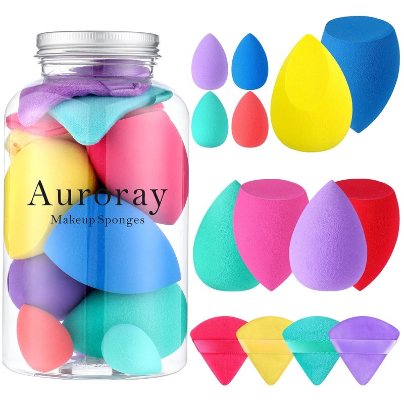 AuraRay 14 Pcs Makeup Sponge Beauty Sponges Blender with 4 Pcs Powder Puff and 4 Pcs Mini Make up Sponges for Liquid,Foundation,Powder,Concealer,Cream - Image 1